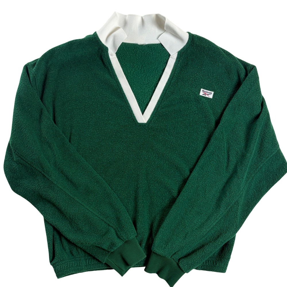 Vintage 90s Reebok Green V-Neck Court Pullover White Collar Logo